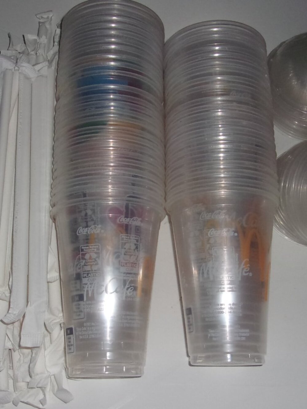 45 McDonalds Medium Size Drink Cup w/Round Lid & Straws